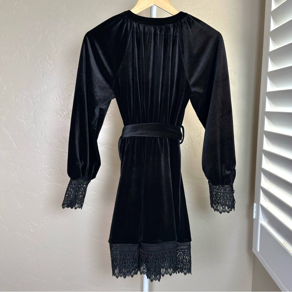 Commense Black Velvet Lace-Trim Mini Dress - Picture 6 of 12